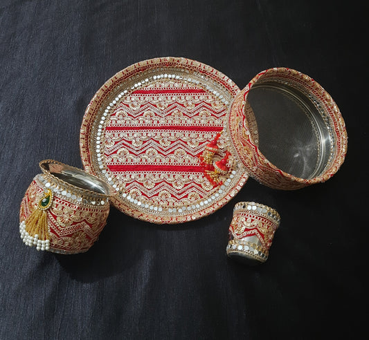Classic Red Lace Karwa Chauth Thali Set