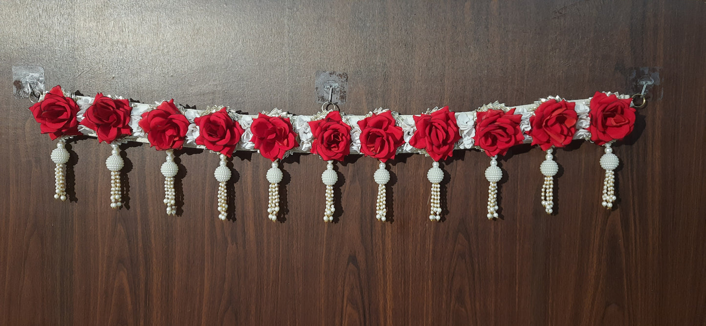 Handmade Red Rose & Pearl Toran for Home Decor & Festive Pooja