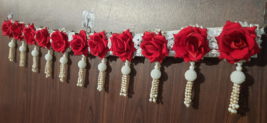 Handmade Red Rose & Pearl Toran for Home Decor & Festive Pooja