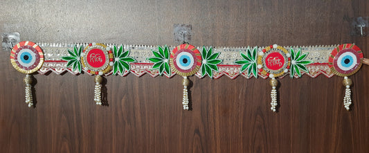 Evil Eye & Riddhi-Siddhi Toran with Beaded Leaf Accent