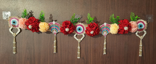 Floral Evil Eye & Shubh-Labh Toran with Beaded Tassels – Pink & Green Eye Variants