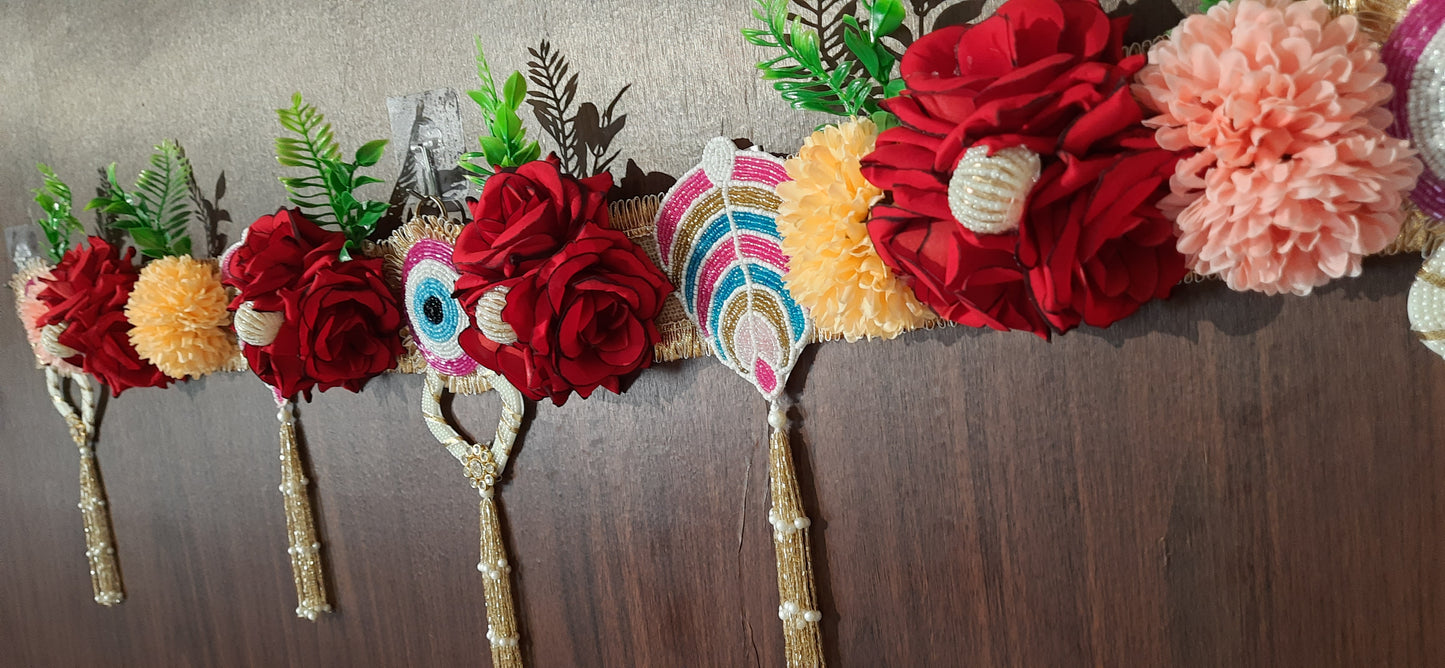 Floral Evil Eye & Shubh-Labh Toran with Beaded Tassels – Pink & Green Eye Variants