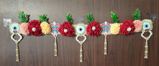Floral Evil Eye & Shubh-Labh Toran with Beaded Tassels – Pink & Green Eye Variants