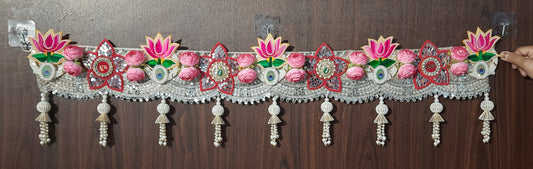 Lotus & Rose Shubh Labh Toran with Mirror Work and Pearl Tassels
