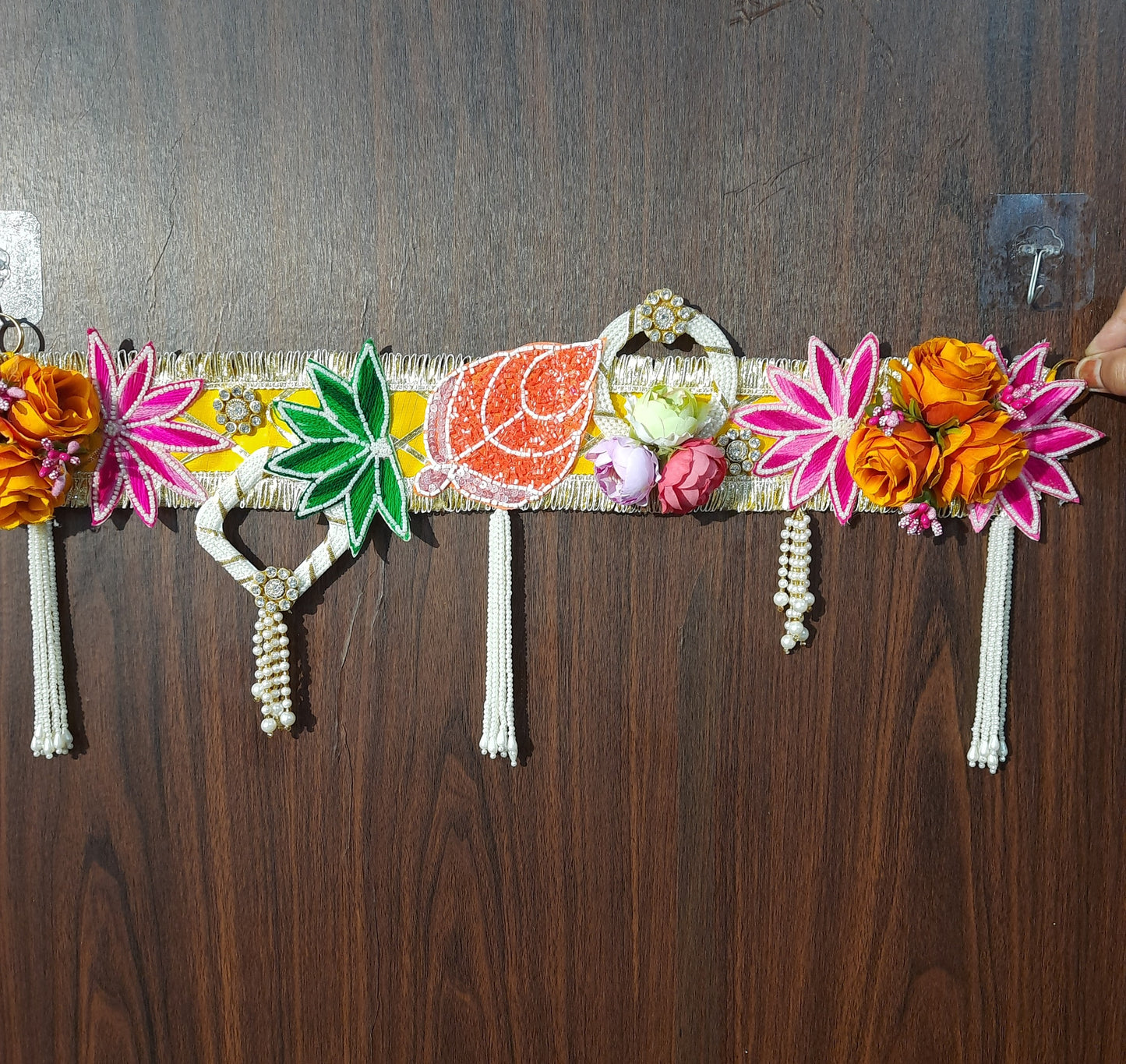 Handmade Decorative Floral Toran with Pearl Tassels