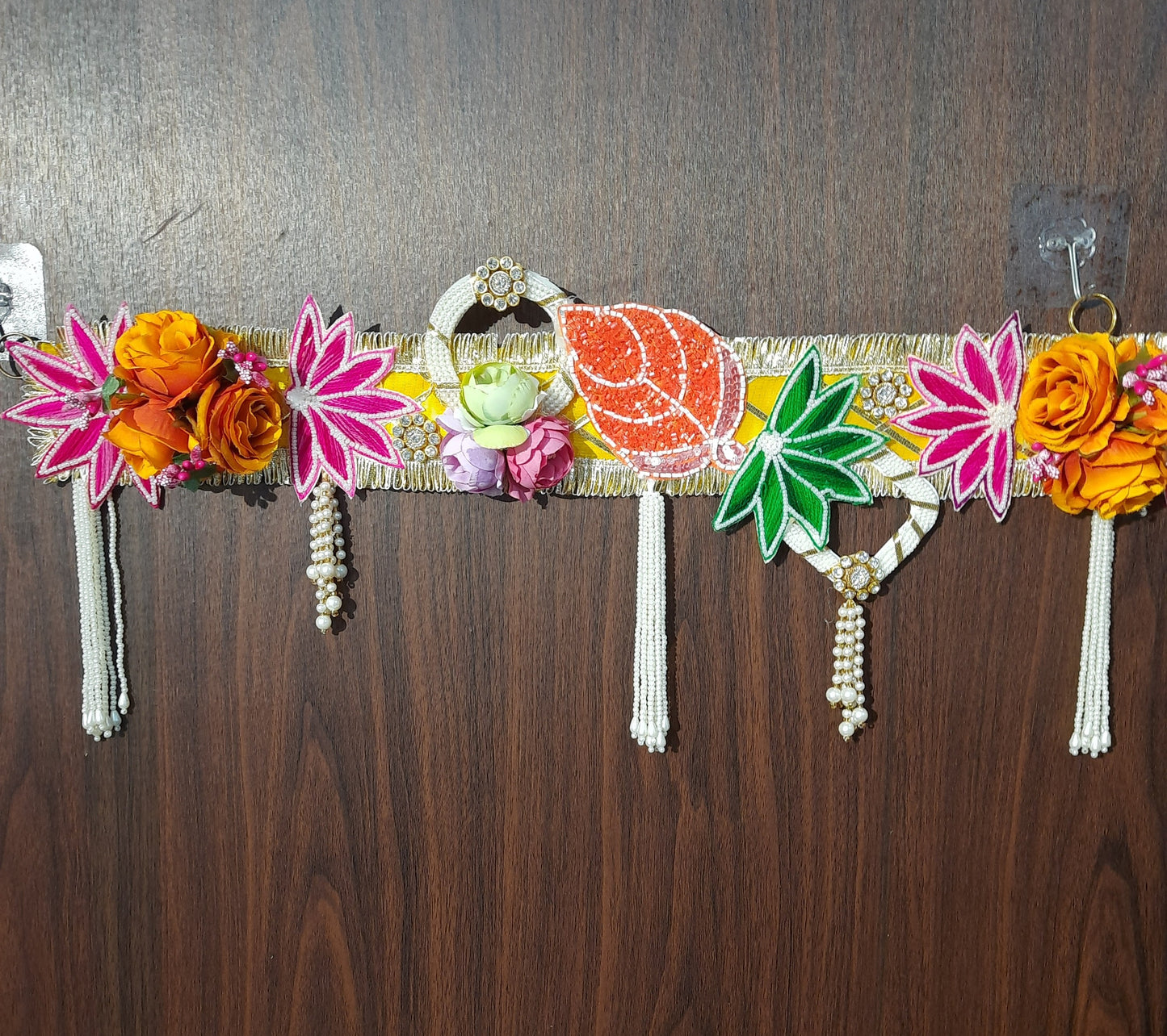 Handmade Decorative Floral Toran with Pearl Tassels