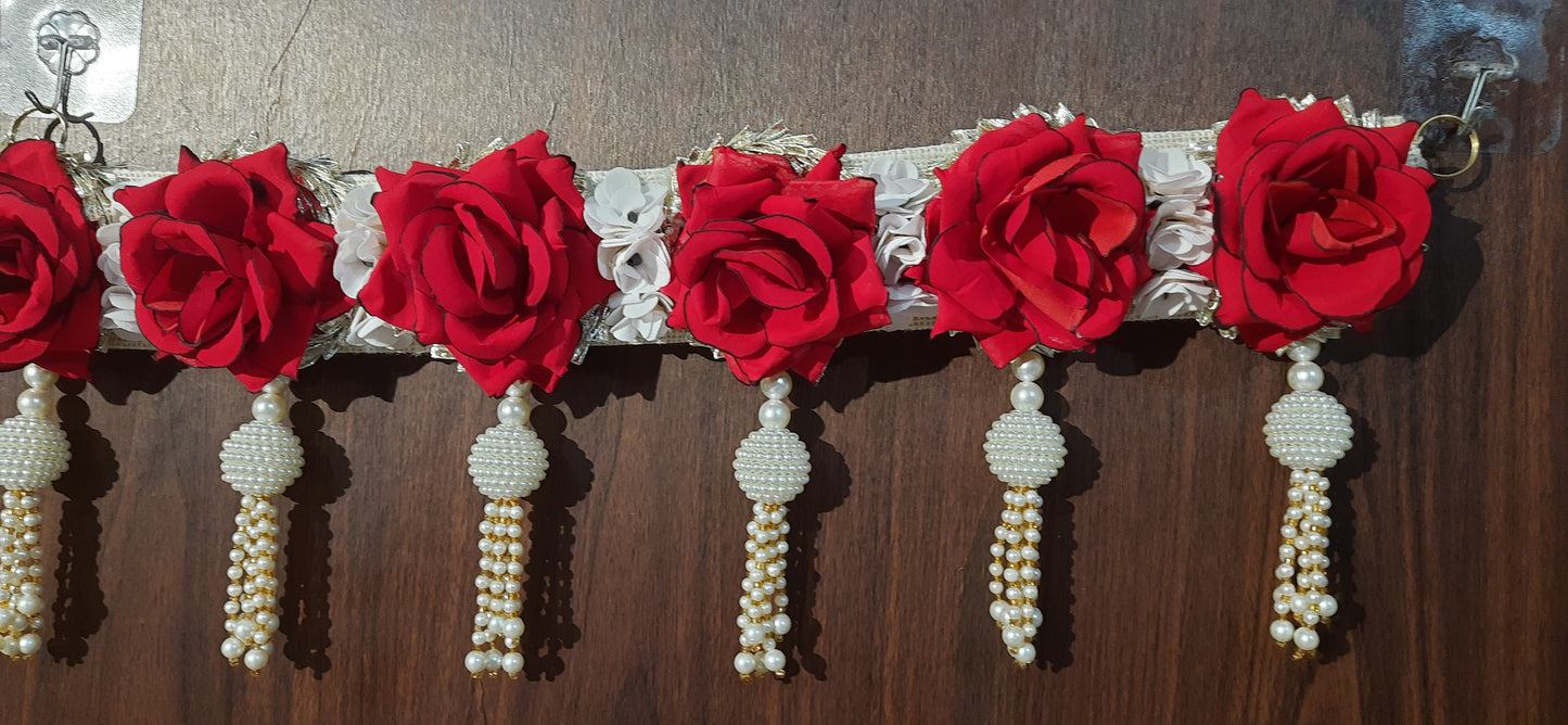 Handmade Red Rose & Pearl Toran for Home Decor & Festive Pooja