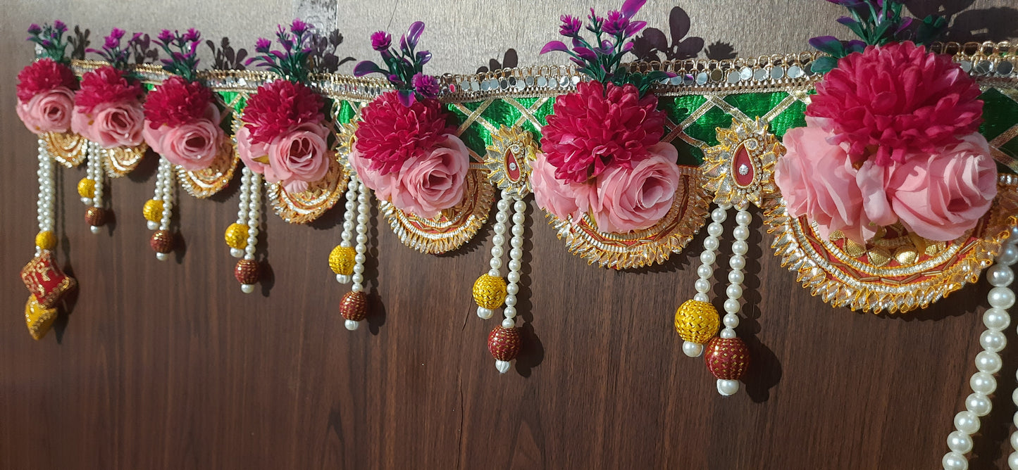 Floral Toran with Beaded Tassels  Handmade Festive Door Hanging (Available in Yellow & Green)