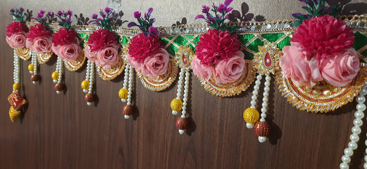 Floral Toran with Beaded Tassels  Handmade Festive Door Hanging (Available in Yellow & Green)