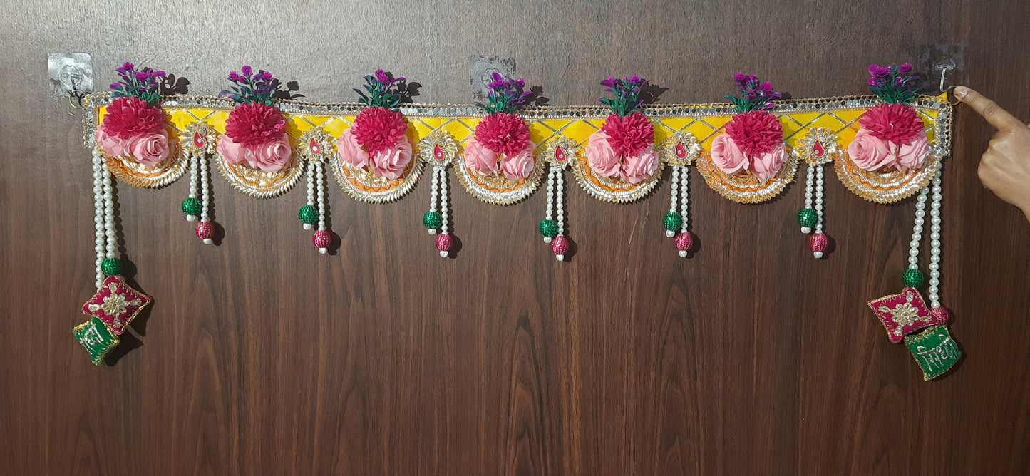 Floral Toran with Beaded Tassels  Handmade Festive Door Hanging (Available in Yellow & Green)