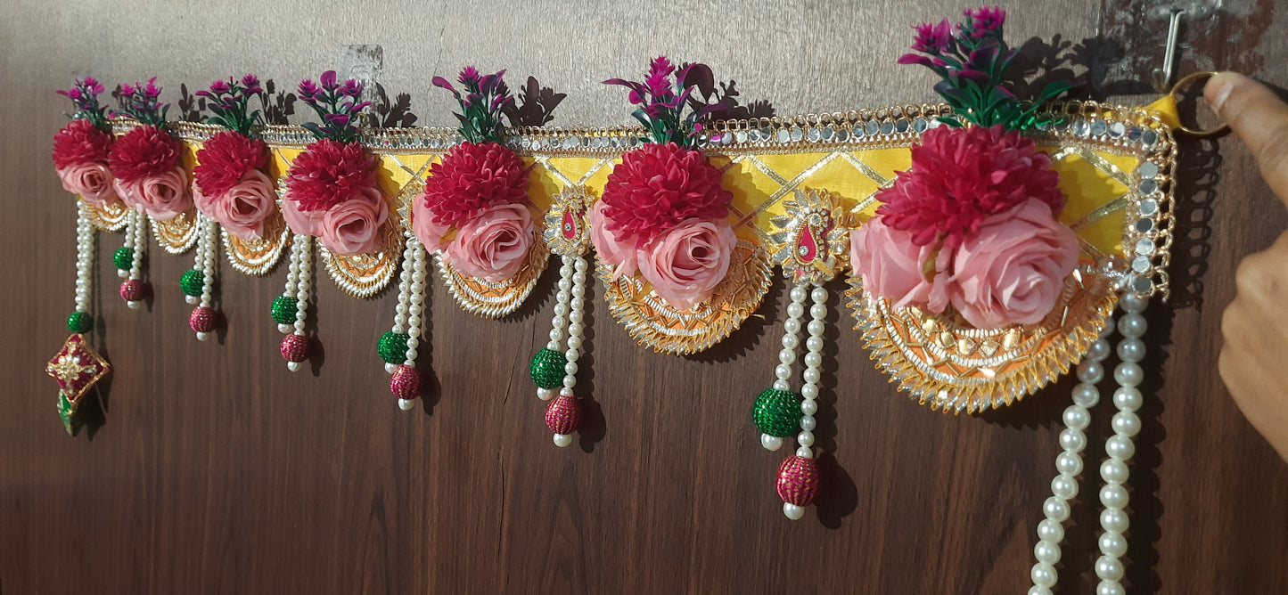 Floral Toran with Beaded Tassels  Handmade Festive Door Hanging (Available in Yellow & Green)