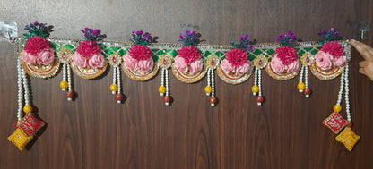 Floral Toran with Beaded Tassels  Handmade Festive Door Hanging (Available in Yellow & Green)