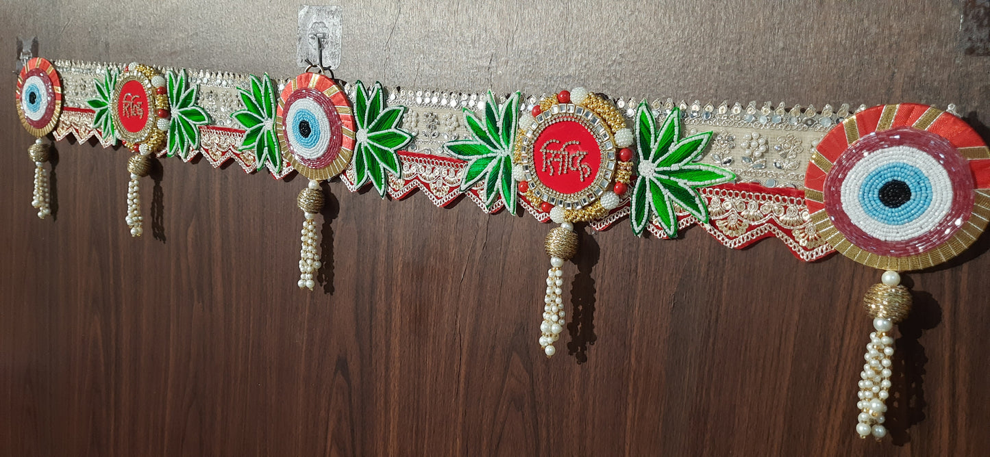 Evil Eye & Riddhi-Siddhi Toran with Beaded Leaf Accent