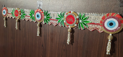 Evil Eye & Riddhi-Siddhi Toran with Beaded Leaf Accent