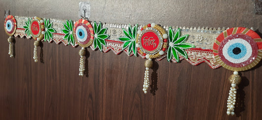 Evil Eye & Riddhi-Siddhi Toran with Beaded Leaf Accent