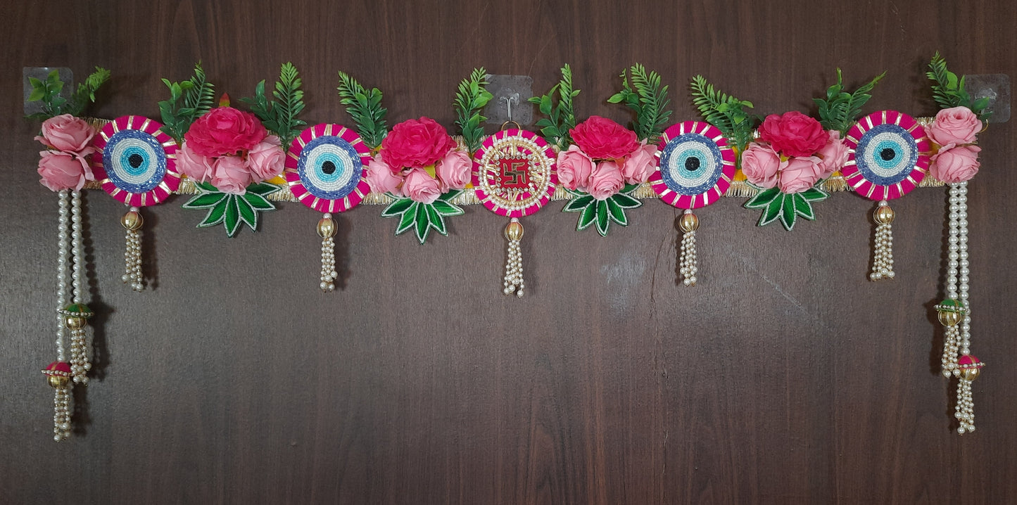 Evil Eye Leave Toran with Swastik Bead Tassels