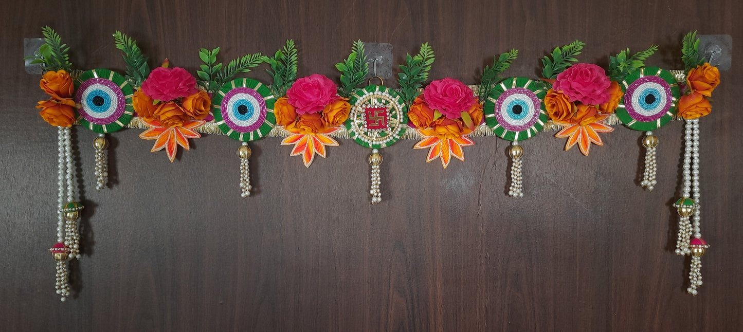 Evil Eye Leave Toran with Swastik Bead Tassels
