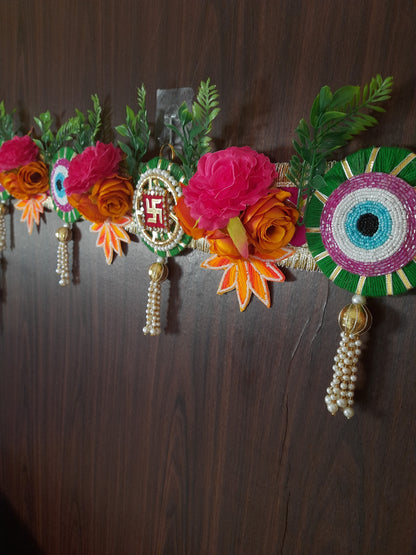 Evil Eye Leave Toran with Swastik Bead Tassels