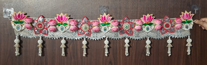 Lotus & Rose Shubh Labh Toran with Mirror Work and Pearl Tassels