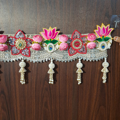 Lotus & Rose Shubh Labh Toran with Mirror Work and Pearl Tassels