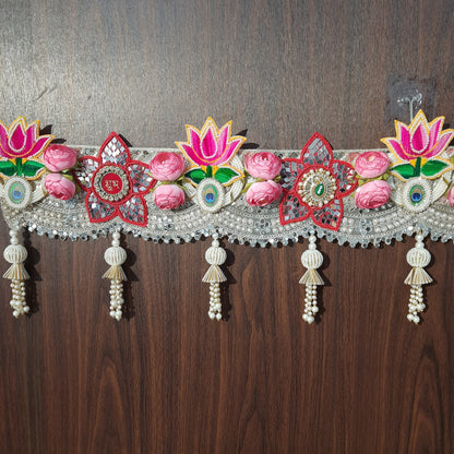 Lotus & Rose Shubh Labh Toran with Mirror Work and Pearl Tassels