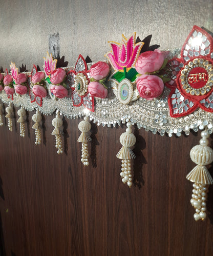 Lotus & Rose Shubh Labh Toran with Mirror Work and Pearl Tassels
