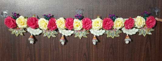 Handmade Floral Toran with Roses & Mirror Work Festive Door Hanging