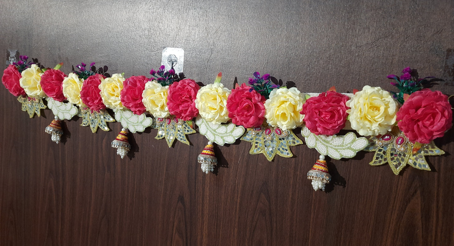 Handmade Floral Toran with Roses & Mirror Work Festive Door Hanging