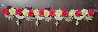 Handmade Floral Toran with Roses & Mirror Work Festive Door Hanging
