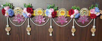 Handmade Shubh labh Floral Toran with Mirror lotus Patch Work Hanging Decoration