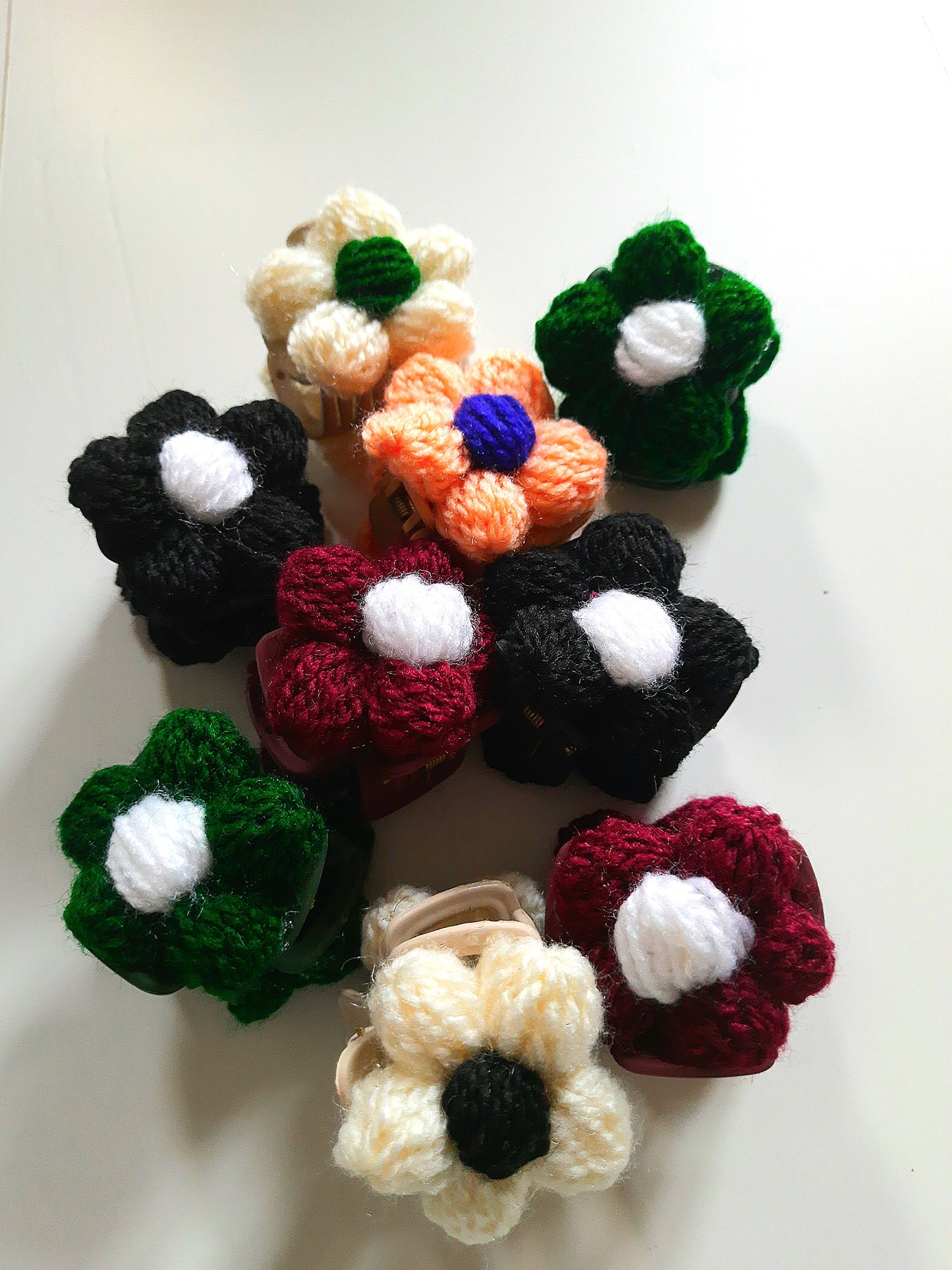 Handmade Woolen Flower Claw Clips – Crochet Floral Hair Accessories
