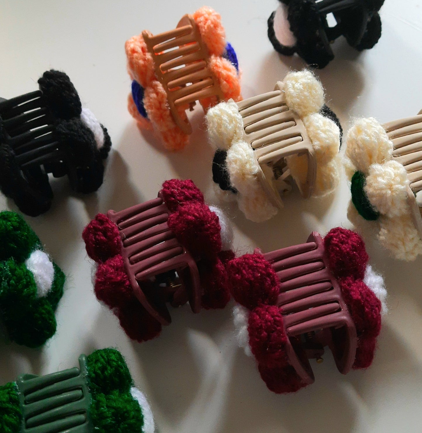 Handmade Woolen Flower Claw Clips – Crochet Floral Hair Accessories