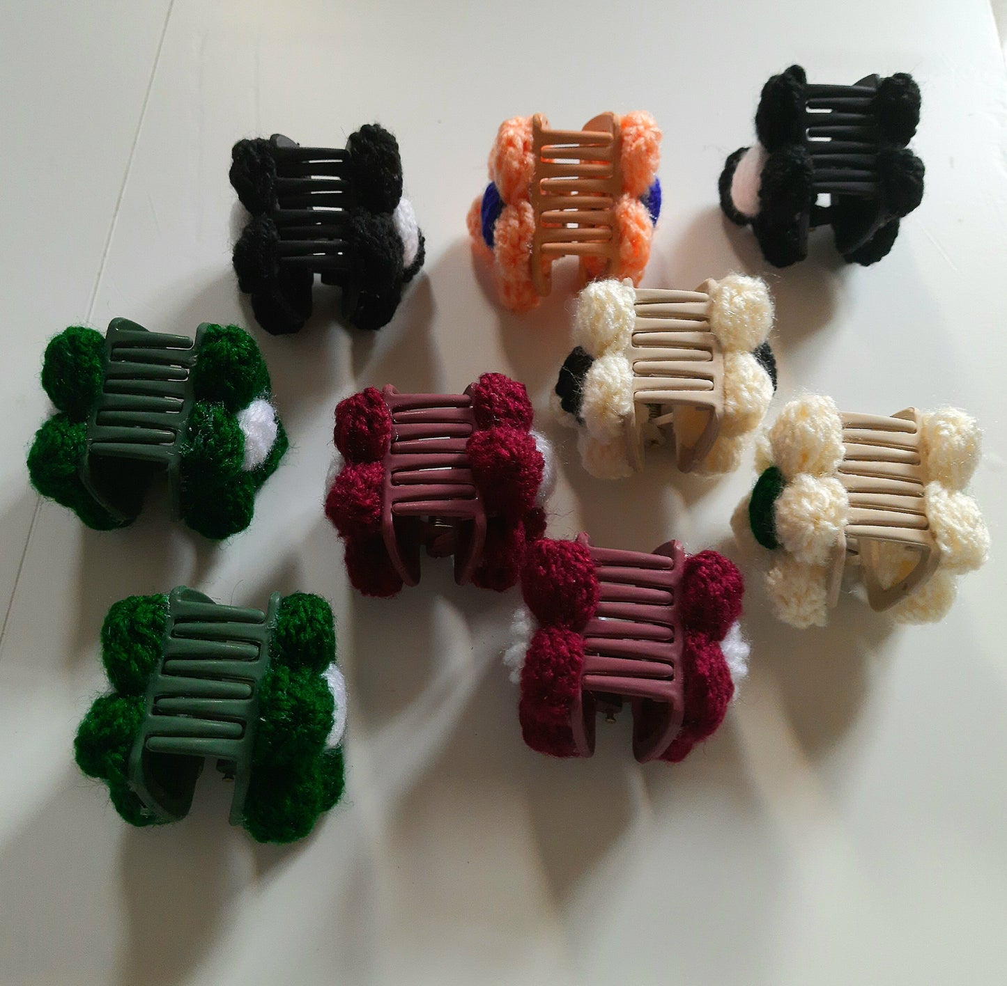 Handmade Woolen Flower Claw Clips – Crochet Floral Hair Accessories