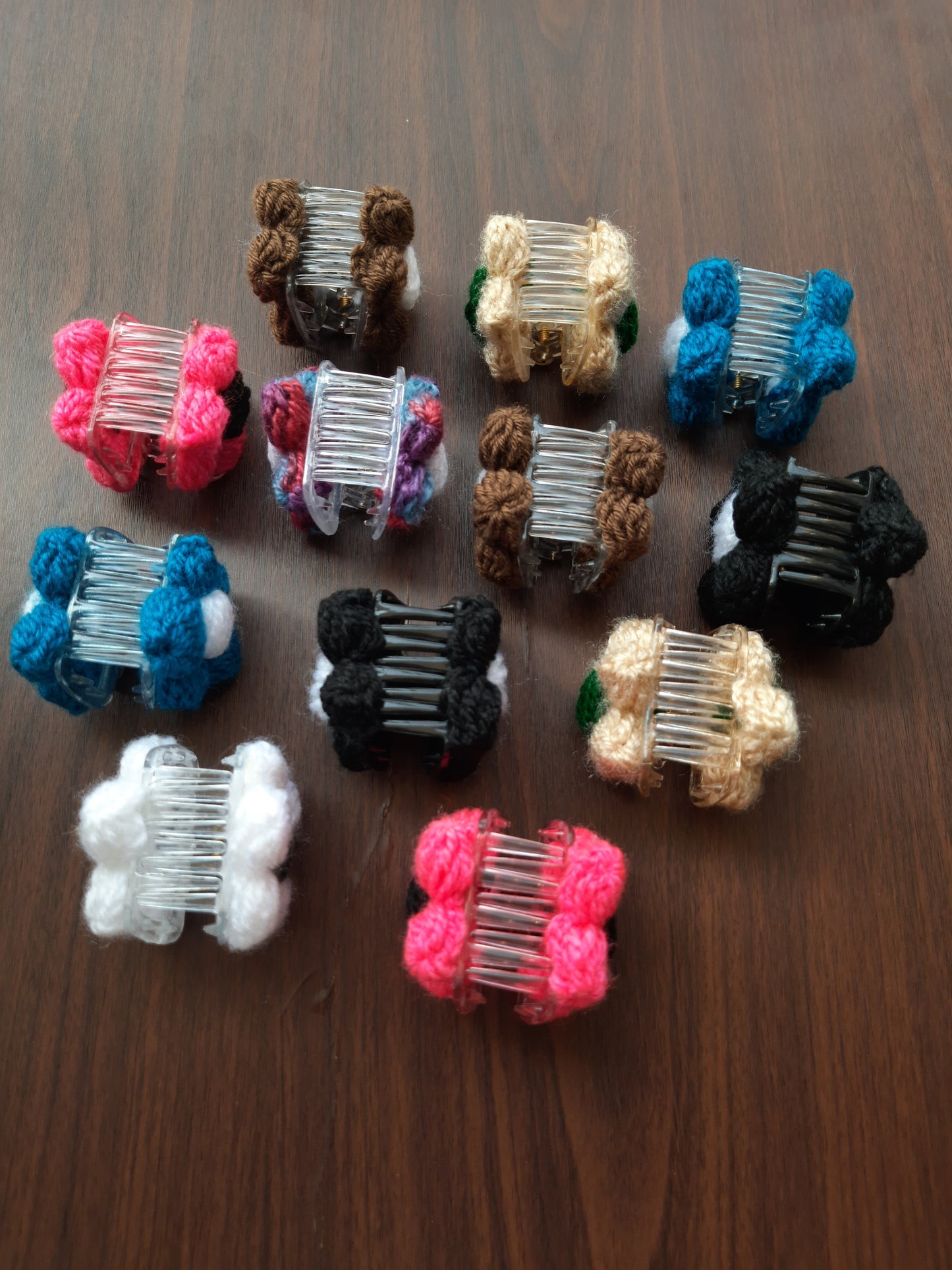 Handmade Woolen Flower Claw Clips – Crochet Floral Hair Accessories