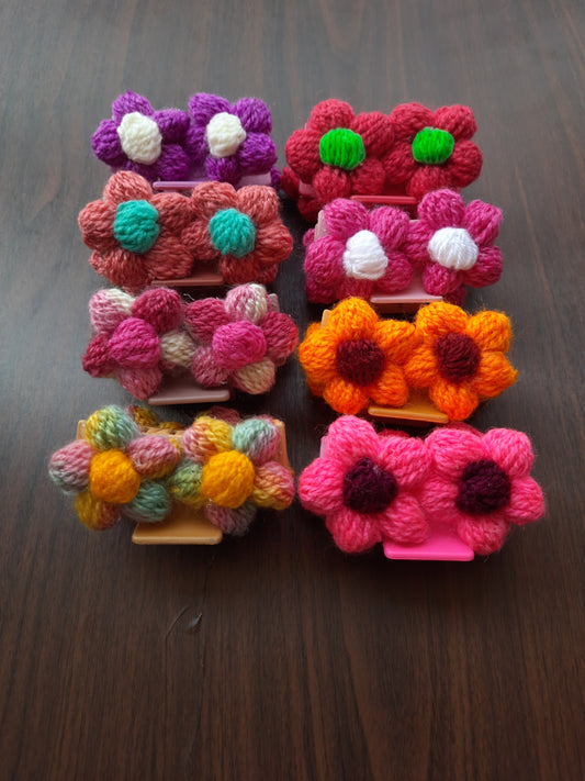 Woolen Flower Claw Clips