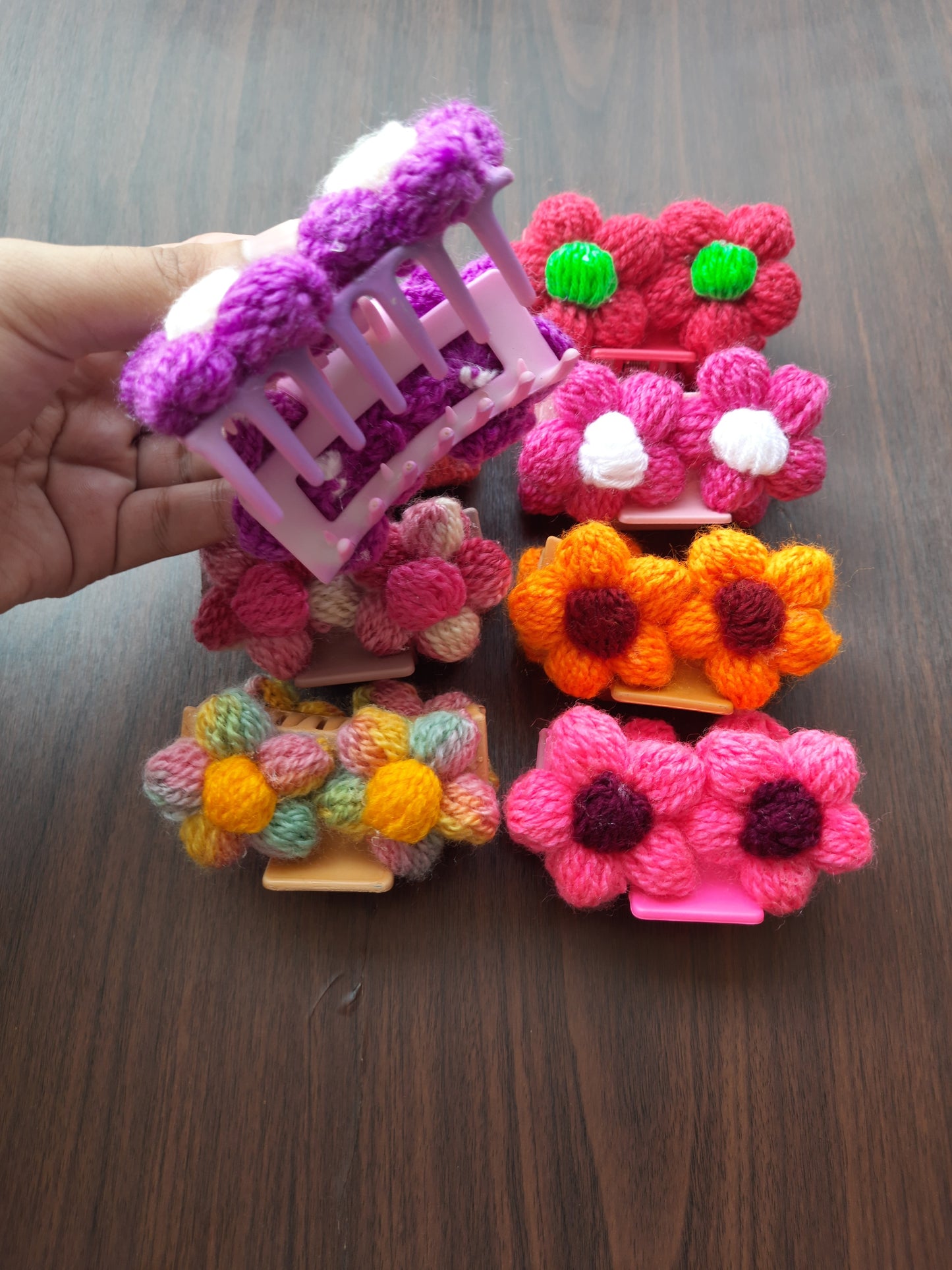 Woolen Flower Claw Clips